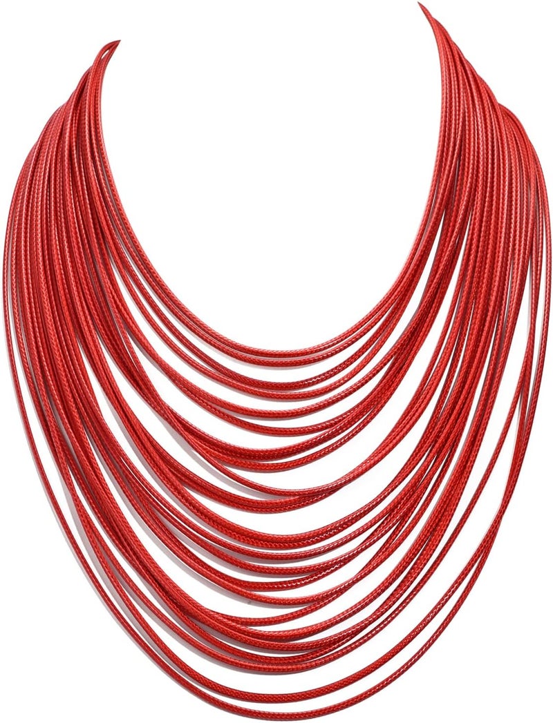 MJULY Women Multi Layer Chunky Bib Necklace Magnetic Clasp Wax Line Choker Statement Jewelry - Image 1